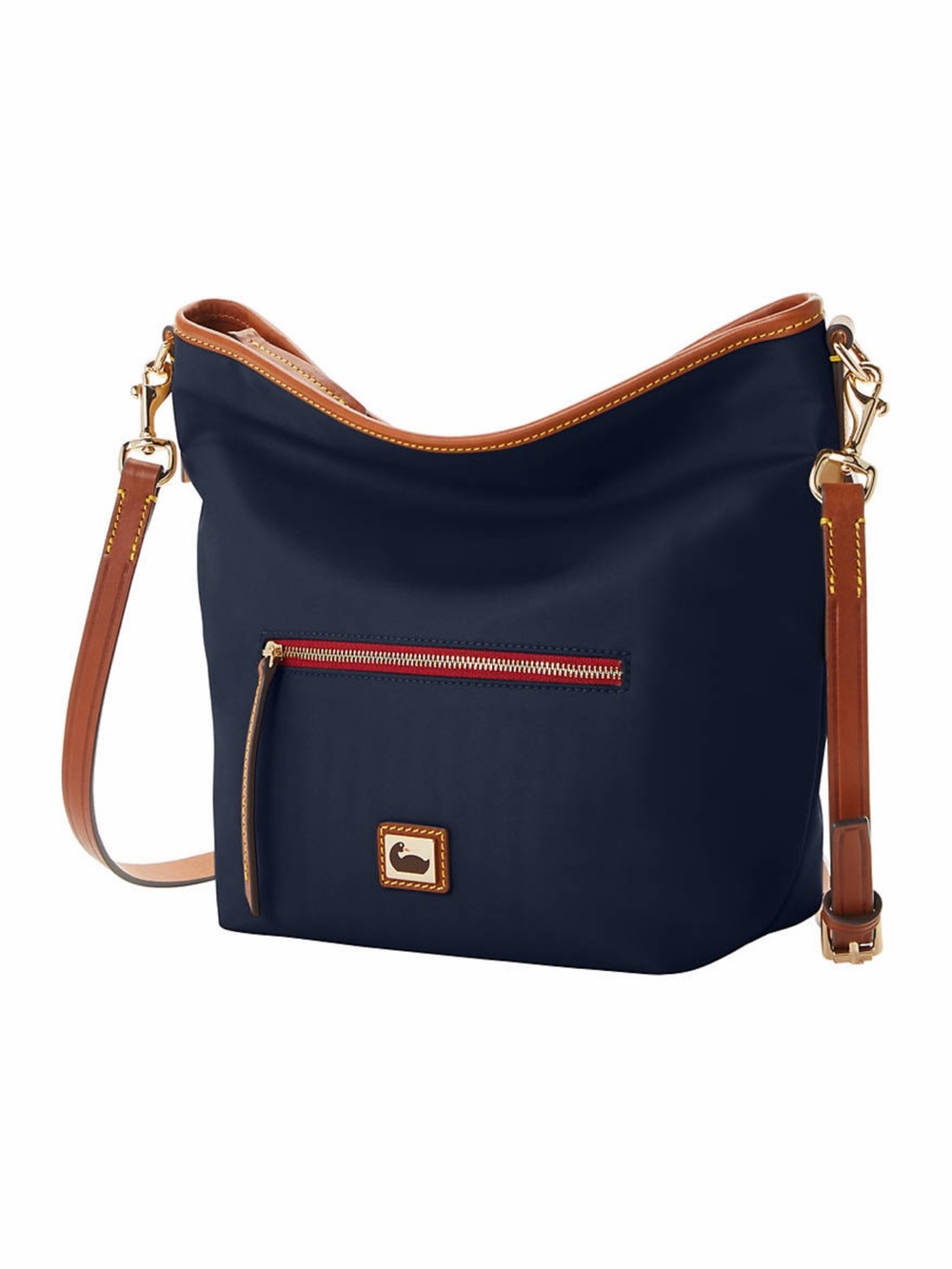 Dooney & Bourke Navy Nylon Crossbody with Brown Leather Trim - Picture 3 of 14